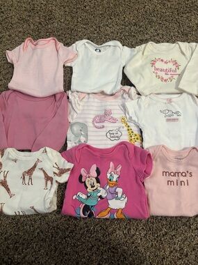 Baby Girls Pink & White Bodysuit Bundle - Minnie & Daisy Graphic NB Lot